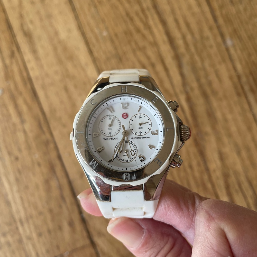 White and Silver Chronograph Watch Michelle